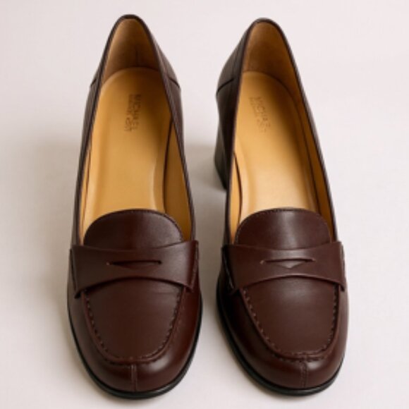 Michael Kors The Buchanan Burgundy Leather Penny Loafer Block Heels Size 11M - Picture 3 of 11